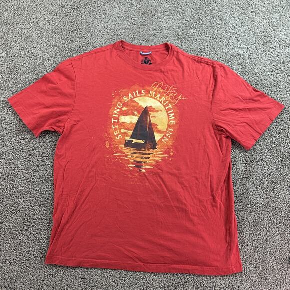 Roundtree & Yorke Shirt Mens Large Red Setting Sail Maritime Inn Short Sleeve - Picture 1 of 11
